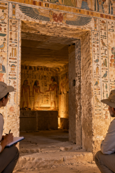 Arqueólogos examinam pinturas preservadas em uma tumba egípcia perto de Luxor