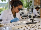 Cena ilustrativa de pesquisa sobre biodiversidade amazônica em laboratório